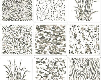 Camo Stencils: Reusable Green Camouflage Pattern, DIY Crafts (9-Piece)
