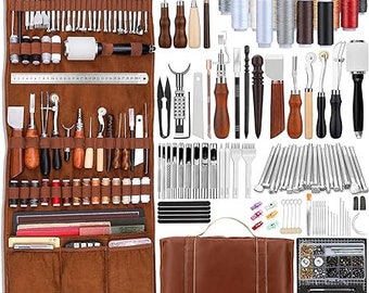 Leather Tooling Kit for Professionals: Craft, cut, engrave, stamp, and sew with custom handbag mats. Essential leatherworking tools included