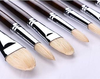 11pc Pro Paint Brush Set, 100% Natural Chungking Hog Bristle Brushes for Acrylic/Oil Painting + Free Carrying Box.