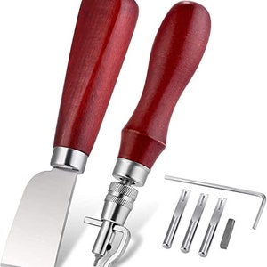 7-in-1 Leather Groover Tool and Cutting Knife Set - Adjustable Stitching Groover,Creasing Edge,Beveler,and Edging Knife for DIY Leathercraft