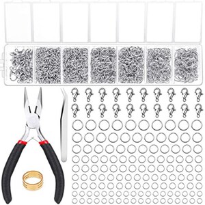 1500Pcs Silver Jump Rings with Lobster Clasps & Jewelry Pliers for Jewelry Making Supplies Findings and Necklace Repairing
