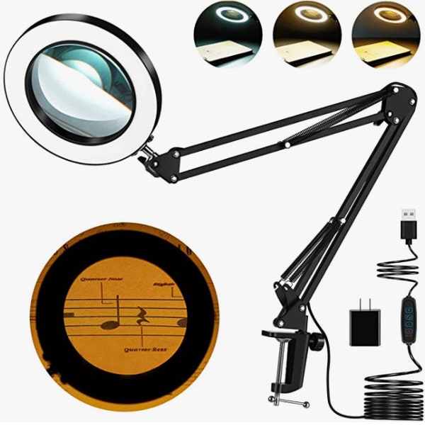 10X Magnifying Glass with Light/Magnifying Glass & Magnifying Lamp 3 Color Modes /Desk Lamp Clamp Swivel Arm for Crafting Workbench