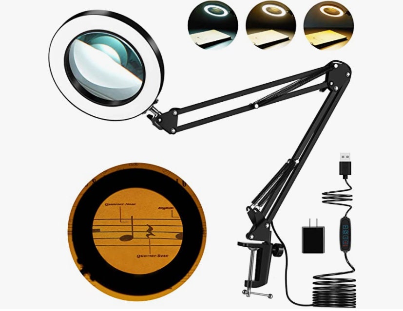 10X Magnifying Glass with Light/Magnifying Glass & Magnifying Lamp 3 Color Modes /Desk Lamp Clamp Swivel Arm for Crafting Workbench