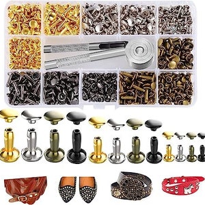 240 Sets of Leather Rivets: Double Cap, Tubular - 4 Colors, 3 Sizes. Ideal for Leather Craft Repair and Decoration