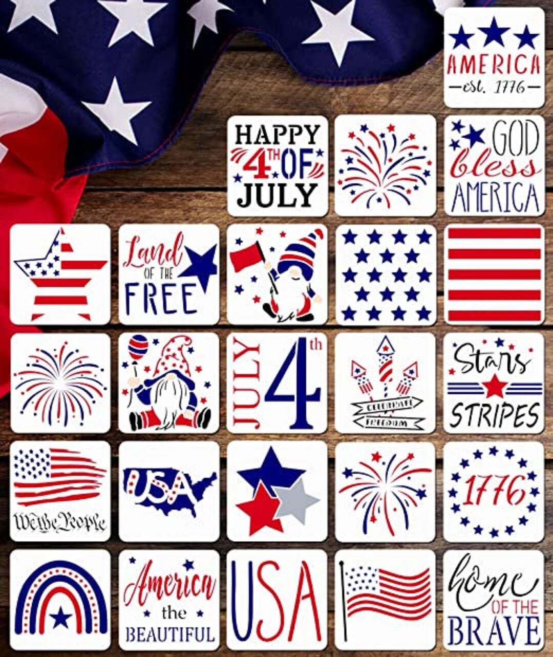 24 Pcs 4th of July Wood Painting Stencils 3 X 3 Inches Reusable Small ...