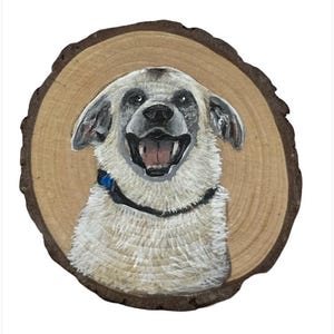 Custom Pet Portrait Wood Slice Ornament: Dog Cat Memorial Gift
