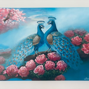 Peacock Canvas Painting, Handpainted Home Decor