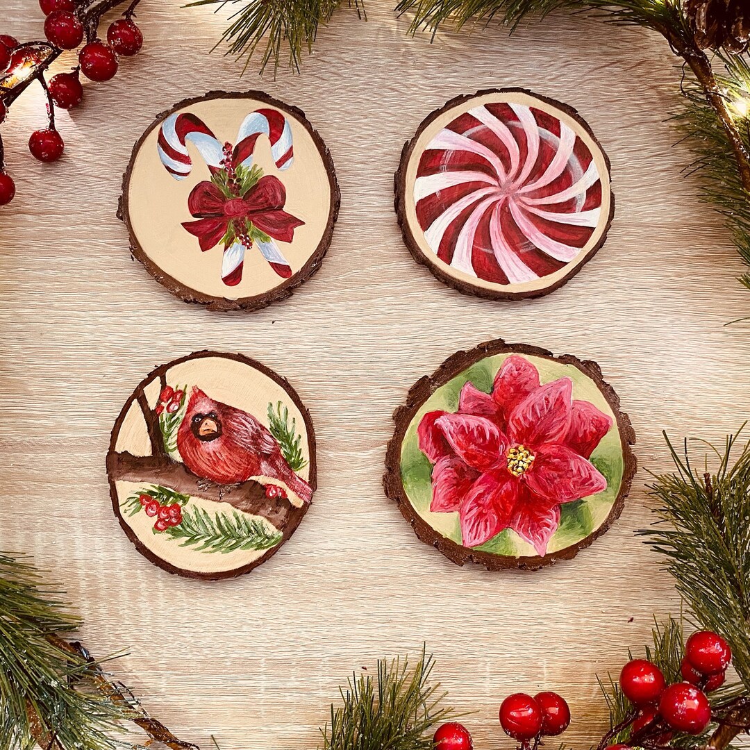 Christmas Wood Coasters Ornaments Painted Home Decor Etsy