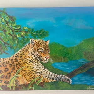 Leopard Landscape Canvas,Jungle Wall Art, Leopard Original Painting,Big Cat Art