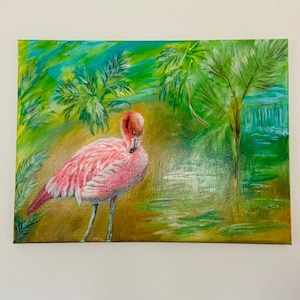 Flamingo Canvas Artwork,Wall Decor,Nature Landscape Art,Wall Hanging,Bird Art