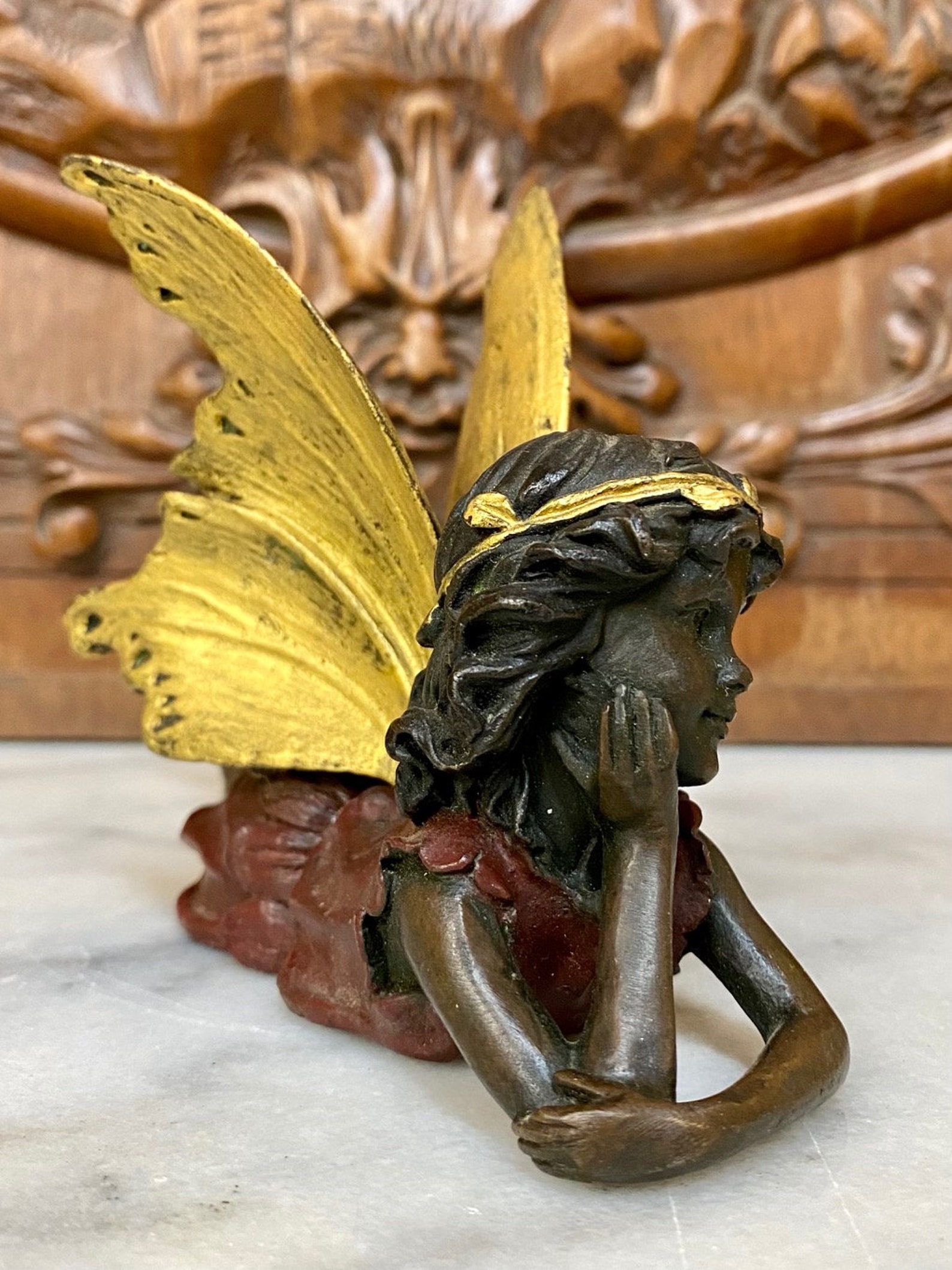 Bronze Garden Fairy Statue Bronze Pixie Garden Elf Figurine Etsy