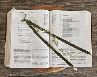 The Olive Branch | Green Leaf Ribbon Bookmark for Bibles and Journals | 3 Stranded