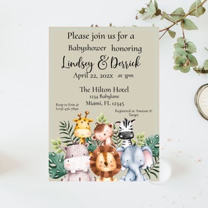 Safari Baby Shower Theme Editable Invitation, Gender Neutral Wild One Jungle Baby Shower