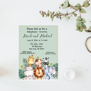 Safari Baby Shower Theme Ediatble Invitation, Gender Neutral Wild One Jungle Baby Shower