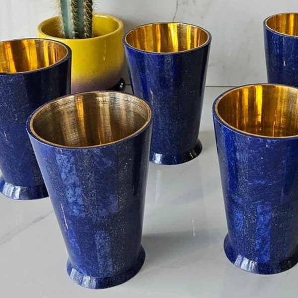 Gobelets en lapis-lazuli Lapis lazuli de qualité A+++, tasse en lapis lazuli, support pour plante en améthyste, tasse en pierre, pierre de guérison, verre à cocktail, pierres précieuses