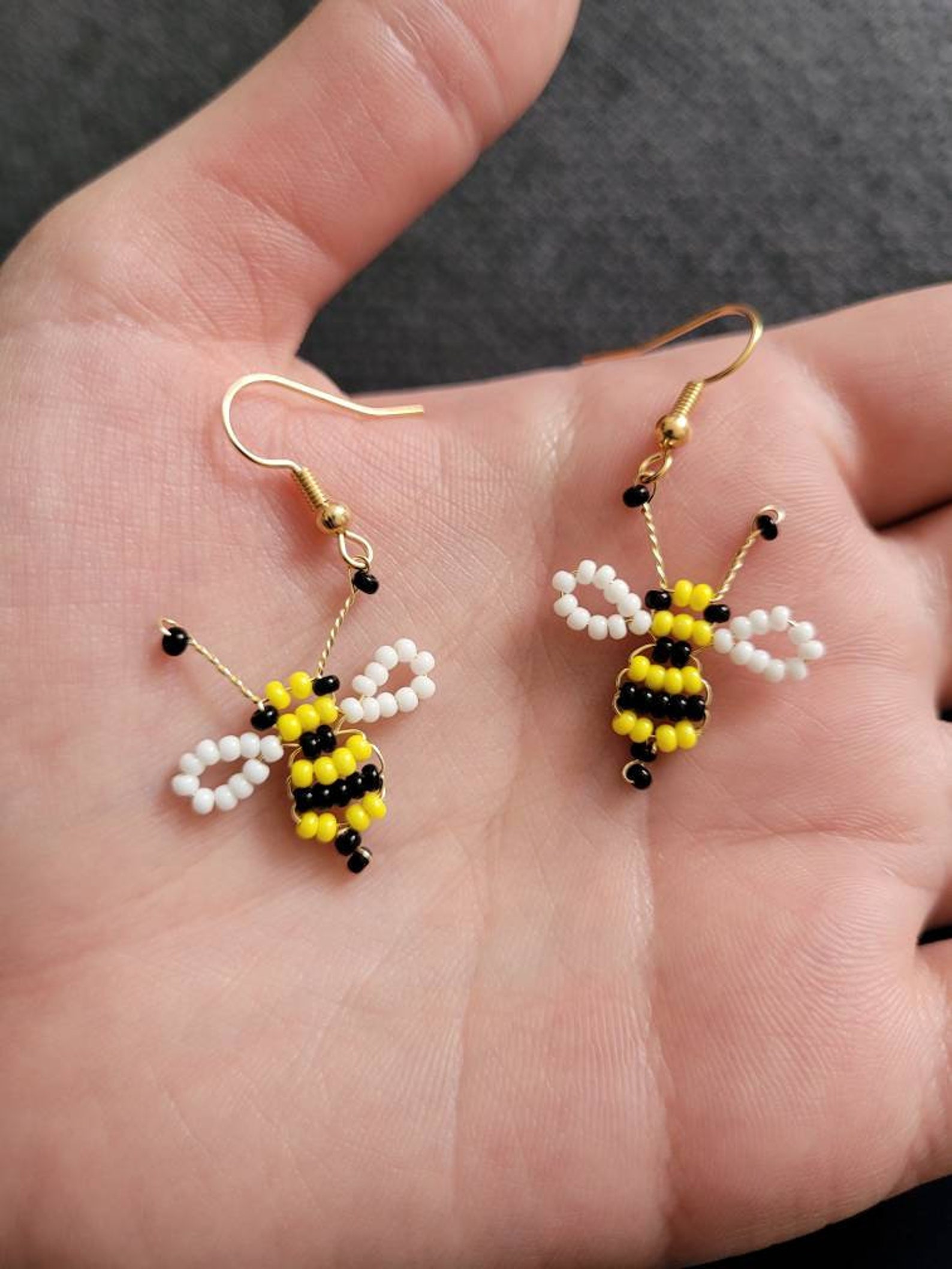 Handmade Beaded Bee Earrings Etsy
