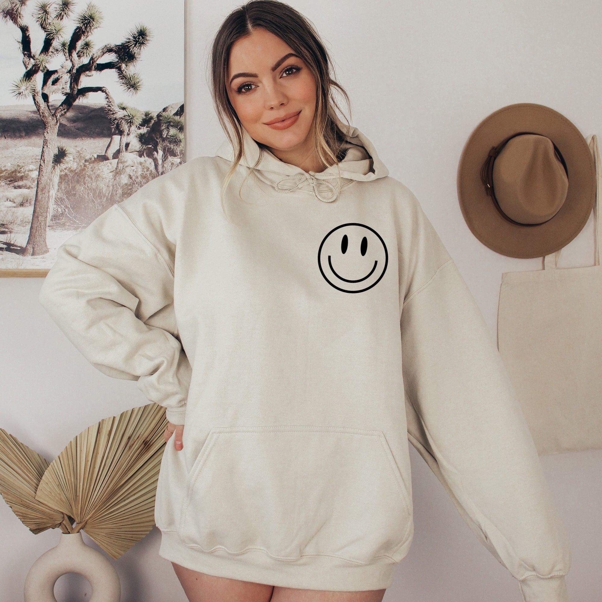 Trendy Smiley Face Hoodie, Retro Smiley Face Sweatshirt, Oversized ...