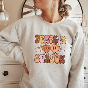Felpa Retrò Pumpkin Season, Pullover Halloween Oversize donna, Girocollo autunnale, Felpa autunnale Groovy, Thanksgiving alla moda