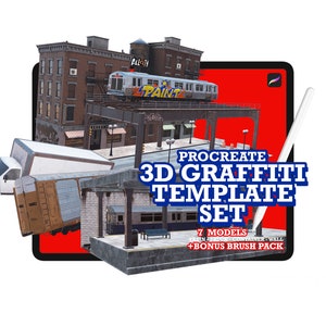 3D Graffiti Template + Bonus Brush Pack | SOFORTIGER DOWNLOAD | Digital Graffiti Zug Zeichnung | Procreate Fahrzeug Vorlage | Graffiti Mockup