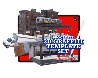 3D Graffiti Template + Bonus Brush pack | INSTANT DOWNLOAD | Digital Graffiti Train Drawing | Procreate  Vehicle Template | Graffiti Mockup