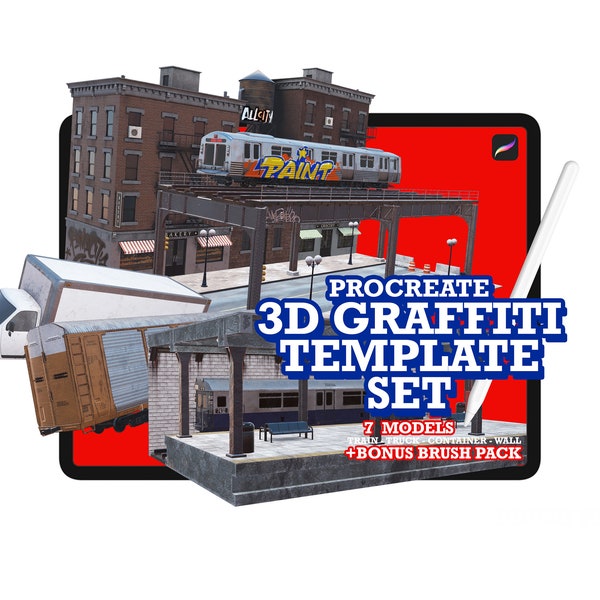 Modèle de graffiti 3D + pack de pinceaux bonus | TÉLÉCHARGEMENT INSTANTANÉ | Dessin de train graffiti numérique | Procréer un modèle de véhicule | Maquette de graffitis