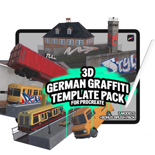 Modèle de graffiti allemand 3D + pack bonus Chrome Brush | TÉLÉCHARGEMENT INSTANTANÉ | Dessin de train de graffitis numériques | Procréer un modèle de véhicule