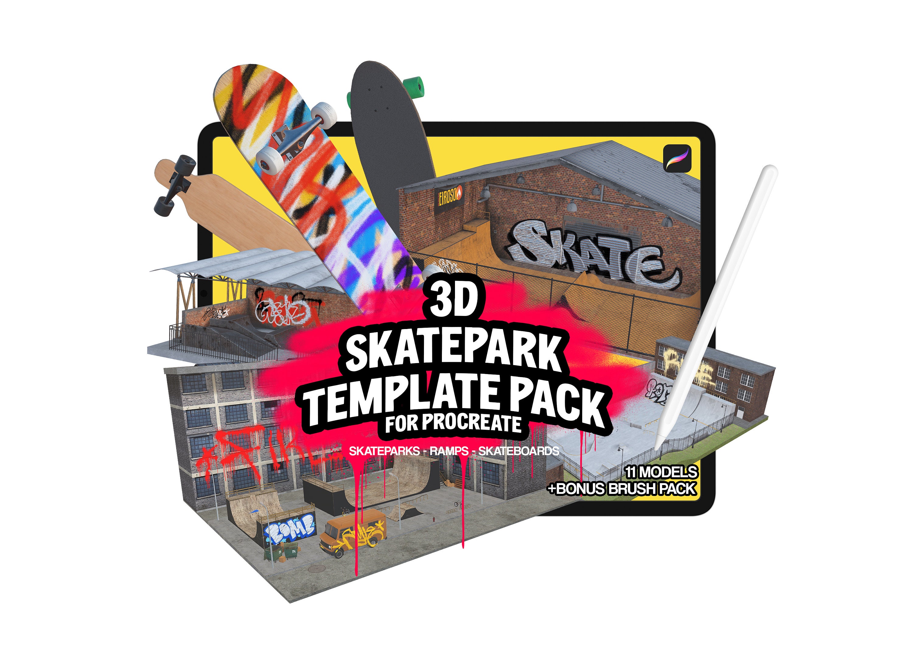 3D Skatepark Graffiti Template + Bonus Brush Pack | INSTANT DOWNLOAD ...