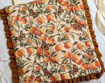 Orange Fruit and Butterfly Handmade Quilted Shoulder Bag Tote Bag // Ruffle Tote Bag