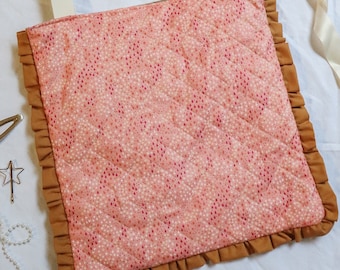 Pink and Gold Handmade Quilted Shoulder Bag Tote Bag // Ruffle Tote Bag