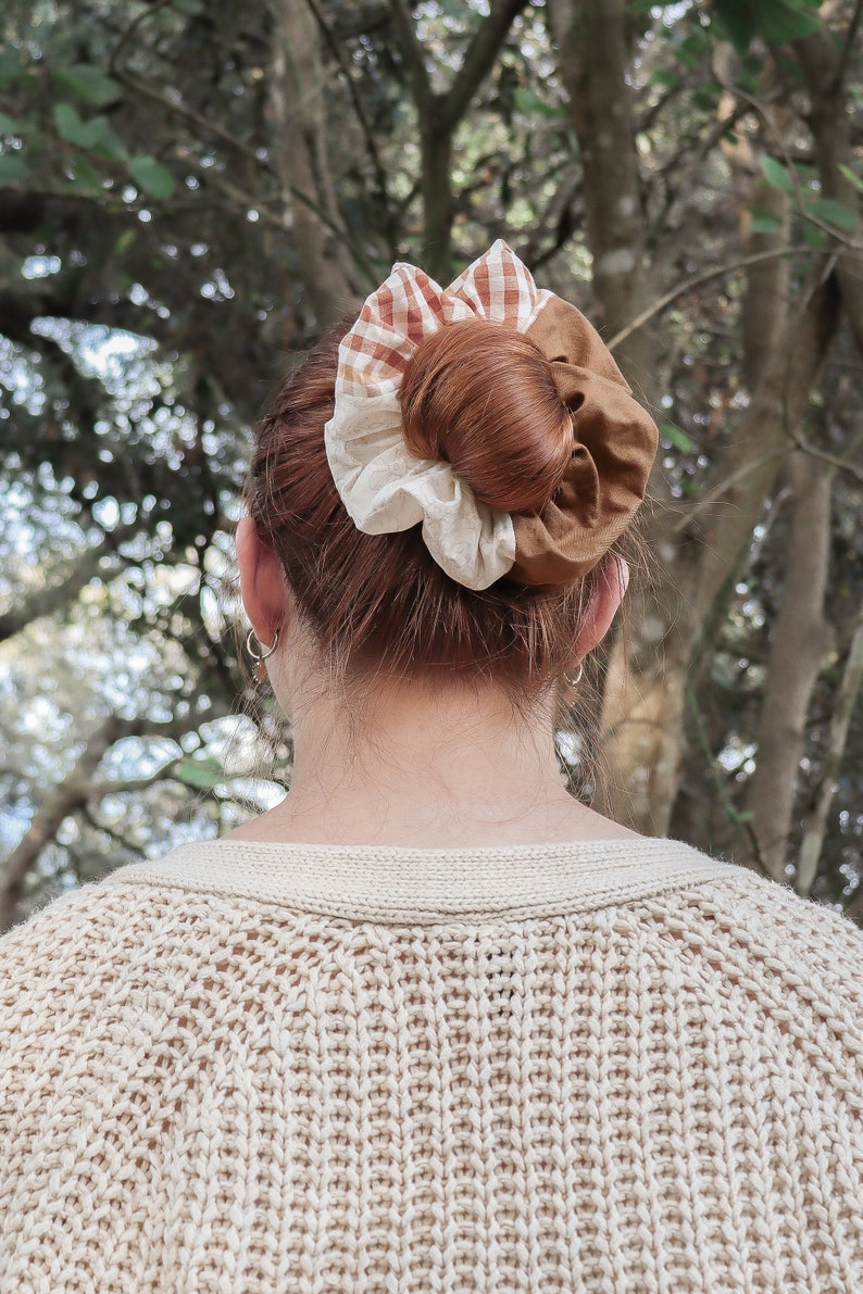 Large Colorful Patchwork Handmade Scrunchie // Handmade Hair Accessory image 3