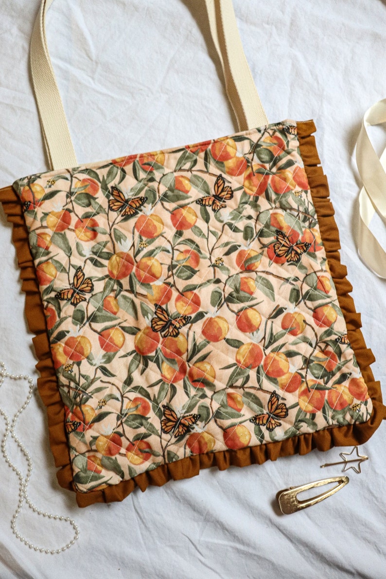 Orange Fruit and Butterfly Handmade Quilted Shoulder Bag Tote Bag ...
