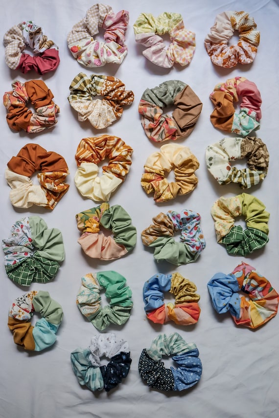Large Colorful Patchwork Handmade Scrunchie // Handmade Hair Accessory