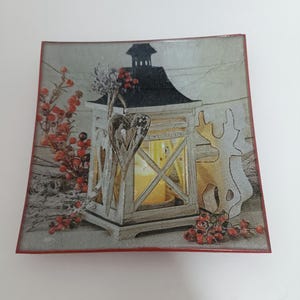 Decoupage Piatto natalizio, piatto quadrato, addobbo natalizio, regalo natalizio, piatto antipasto, vassoio da servizio, piatto contorno