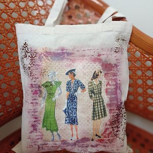 Decoupage-Stofftasche, bemalte Mädchentasche, Ökotasche, Umhängetasche, Reisetasche, wiederverwendbare Tasche, ästhetische Einkaufstasche, Handtasche,
