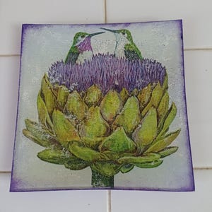 Piatto decoupage a forma di uccello, regalo di compleanno, svuota tasche, piatto quadrato decoupage, piatti dipinti, tavoli graziosi, arredamento per la casa, piatti