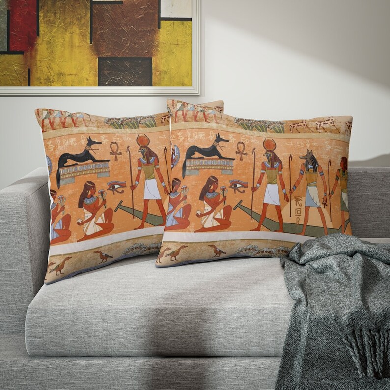 Ancient Egyptian Scene, Egyptian Art Throw Pillow Cases, Egyptian