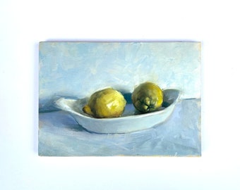 Original oil painting / lemons painting / kitchen wall decor / birthday gift for her / original fruit art / lemon artwork / food art