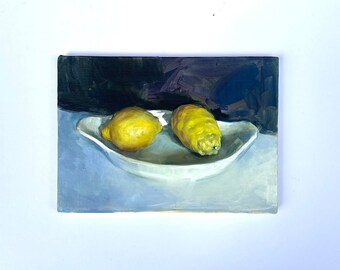 Fruit oil painting / lemon still life / kitchen wall decor / lemon painting / birthday gift / original fruit painting / lemon artwork / food