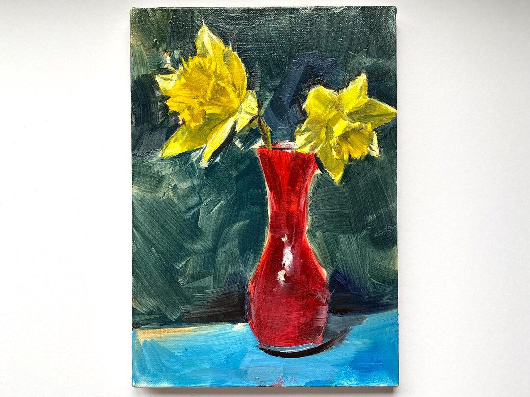 Original Oil on Canvas / Daffodil Painting / Small Still Life Painting ...