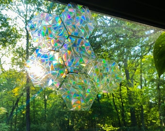 Rainbow Prism Sun-catcher Window Cling - Hexagon - removable/reusable - room aesthetics