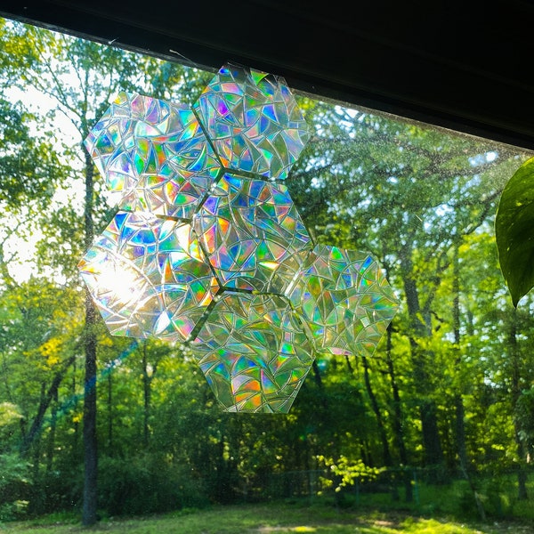 Regenbogen Prisma Sonnenfänger Fensterfolie - Hexagon - entfernbar/wiederverwendbar - Raumästhetik