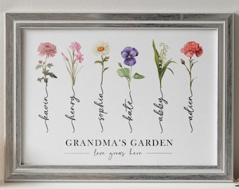 Mothers Day Birth Flower Grandmas Garden Print Personalized Birthday Gift for Grandma Keepsake Gift