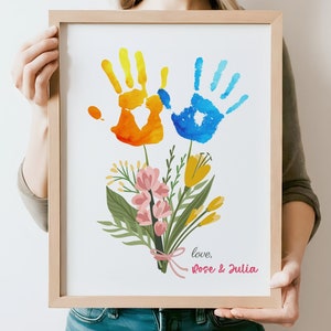 Birthday Handprint Art for Mom Printable Gift from Kids for Grandma Nana Granny Nanny Teacher Parents Resources Baby Handprint Keepsake Gift