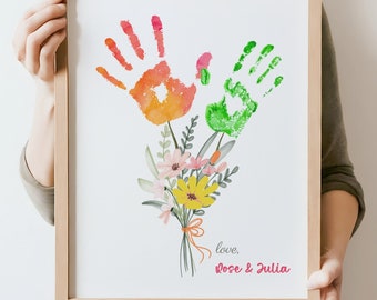 Flower Handprint Bouquet Grandparents Day Handprint Craft For Toddlers Mom Appreciation Gift Grandma Keepsake