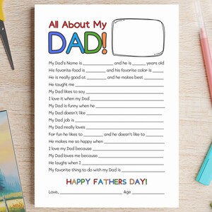 All About My Dad Questionnaire Daddy Interview Fathers Day Printable Fill In The Blank For Dad Fathers Day Gift From Kids Parents Resources