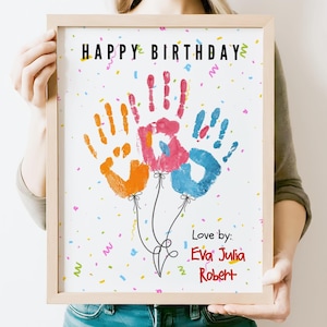 Alles Gute zum Geburtstag Handabdruck Luftballons Kunst Geburtstagsgeschenk von Kinder Kleinkind Baby Säugling Handabdruck Geburtstagskarte für Großeltern Geschenk