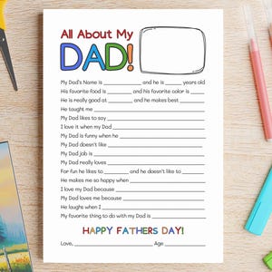 All About My Dad Questionnaire Daddy Interview Fathers Day Printable Fill In The Blank For Dad Fathers Day Gift From Kids Parents Resources