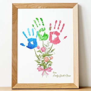 Mothers Day Craft Handprint Art Birthday Activity Floral Bouquet Grandma Flower DIY Kids Children Toddler New Mother Baby Printable Keepsake
