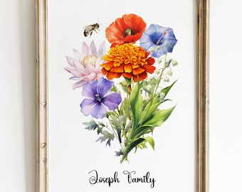 Custom Birth Flower Bouquet Print, Personalized Family Art (Digital Download)