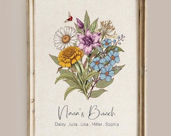 Presente de aniversário personalizado: Impressão vintage de buquê de flores natalinas, lembrança personalizada do jardim da vovó.